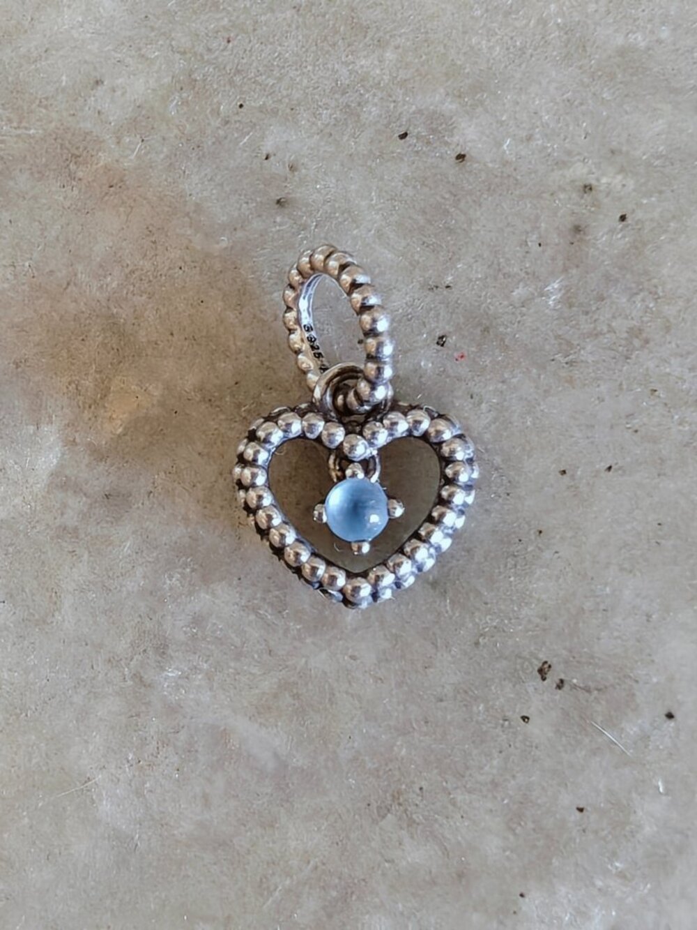 Pandora Sky Blue Beaded Heart Dangle Charm Sterling Silver 798854C07 - Picture 2 of 3